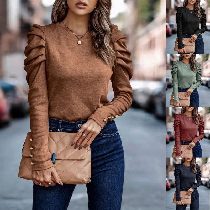 Women's long sleeve shirt with gathered puff sleeves and form-fitting silhouette Amarae