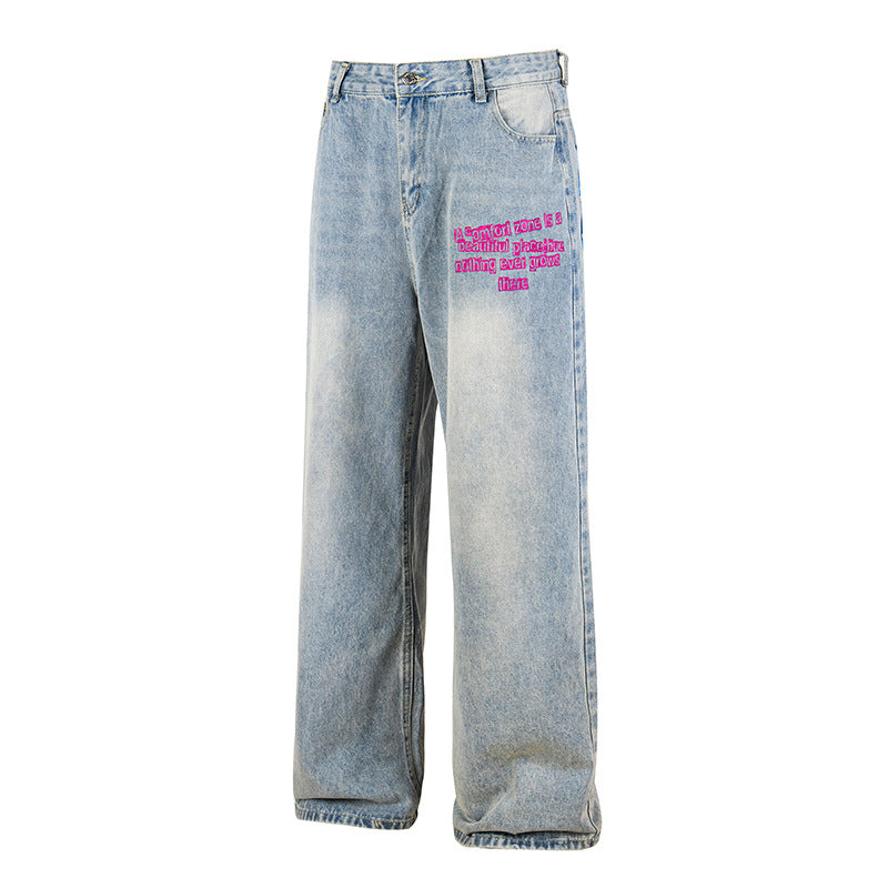 Ladies Wide High-Waist Jeans in Vintage Look with Elastic Hem and Statement Embroidery Amarae