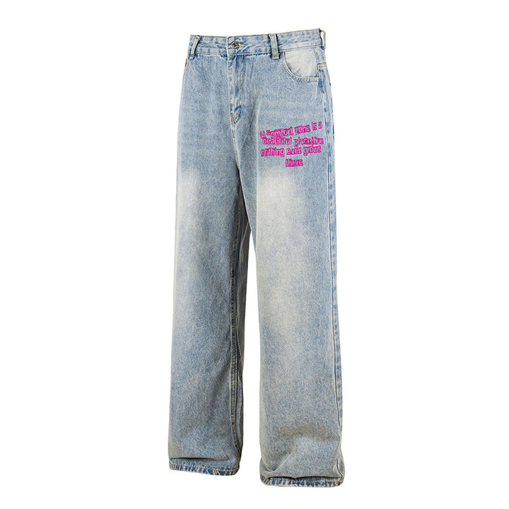 Ladies Wide High-Waist Jeans in Vintage Look with Elastic Hem and Statement Embroidery Amarae