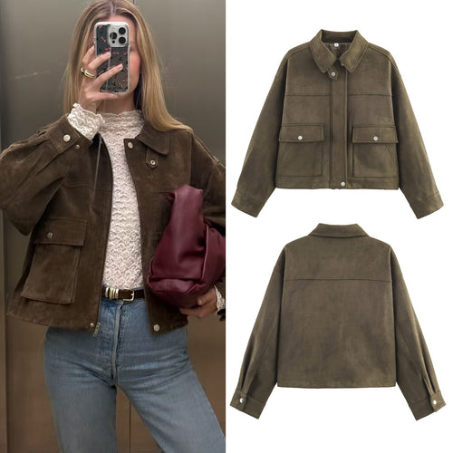 Short fashionable jacket for ladies in soft synthetic suede Amarae
