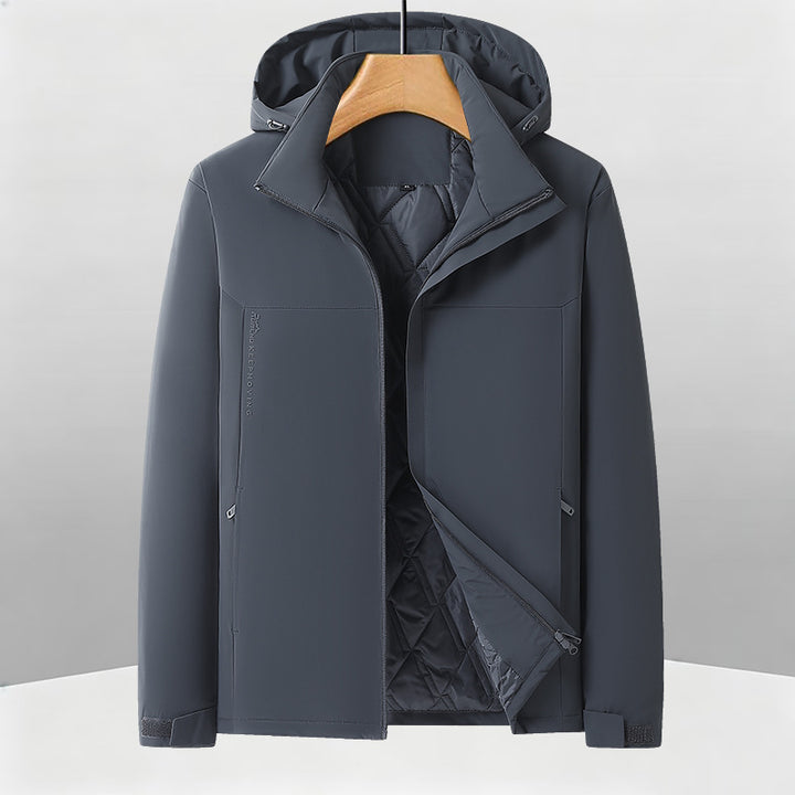 Men's Warm Softshell Hybrid Jacket with Quilted Thermal Lining and Hood Amarae