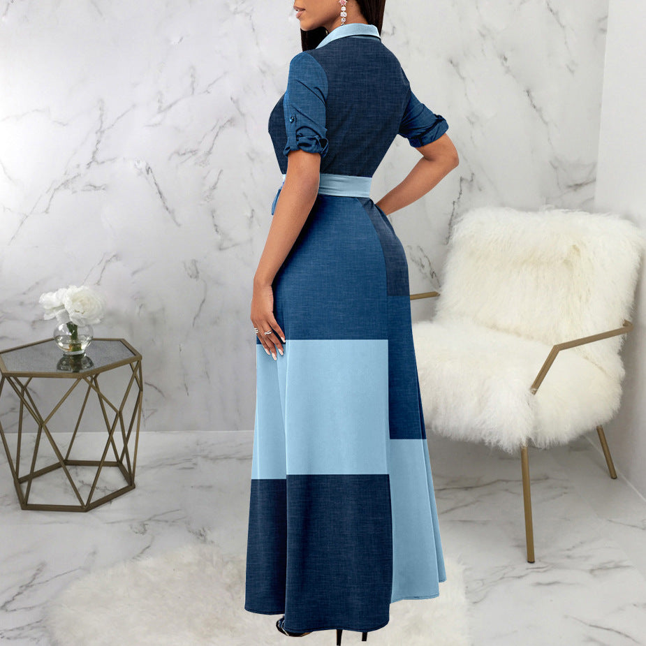 Maxi dress for women with button placket and tie belt Lune London