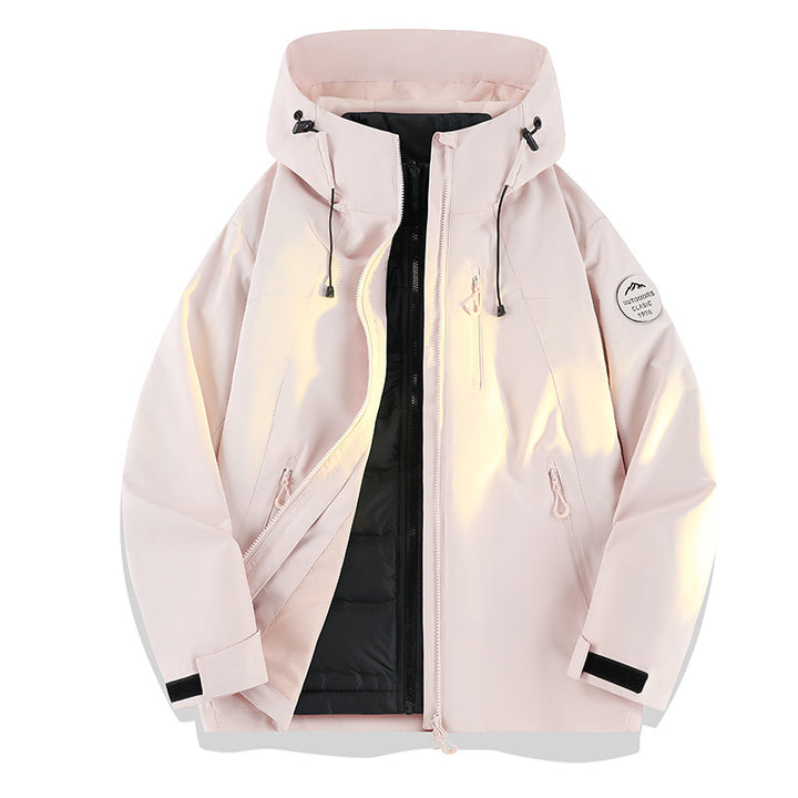 Women Lightweight Waterproof Hooded Jacket with Teddy Charm and Concealed Zipper Pockets Amarae
