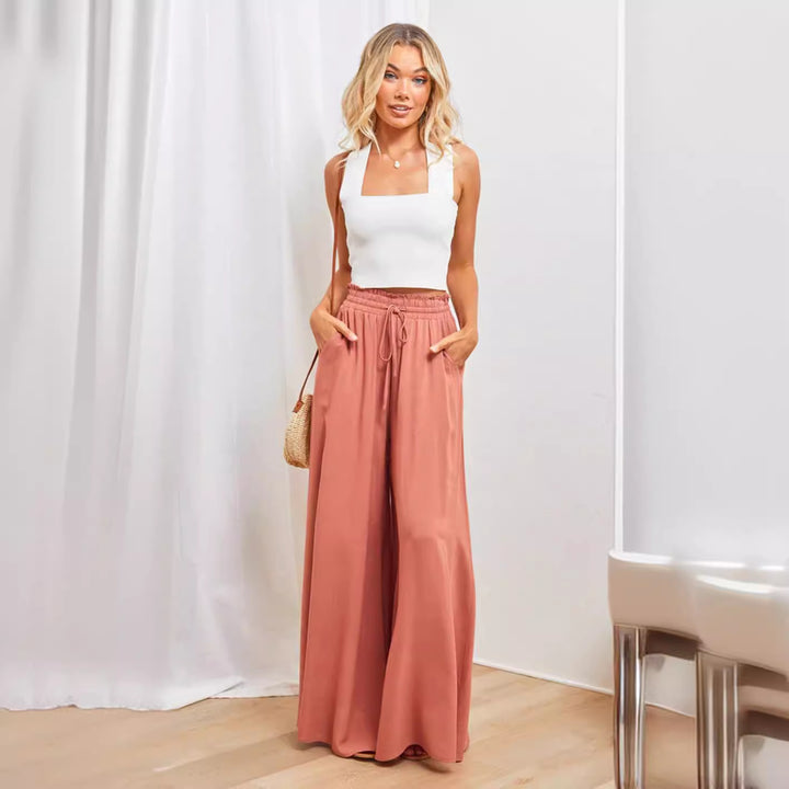 Maxi skirt women with elastic waistband and side pockets