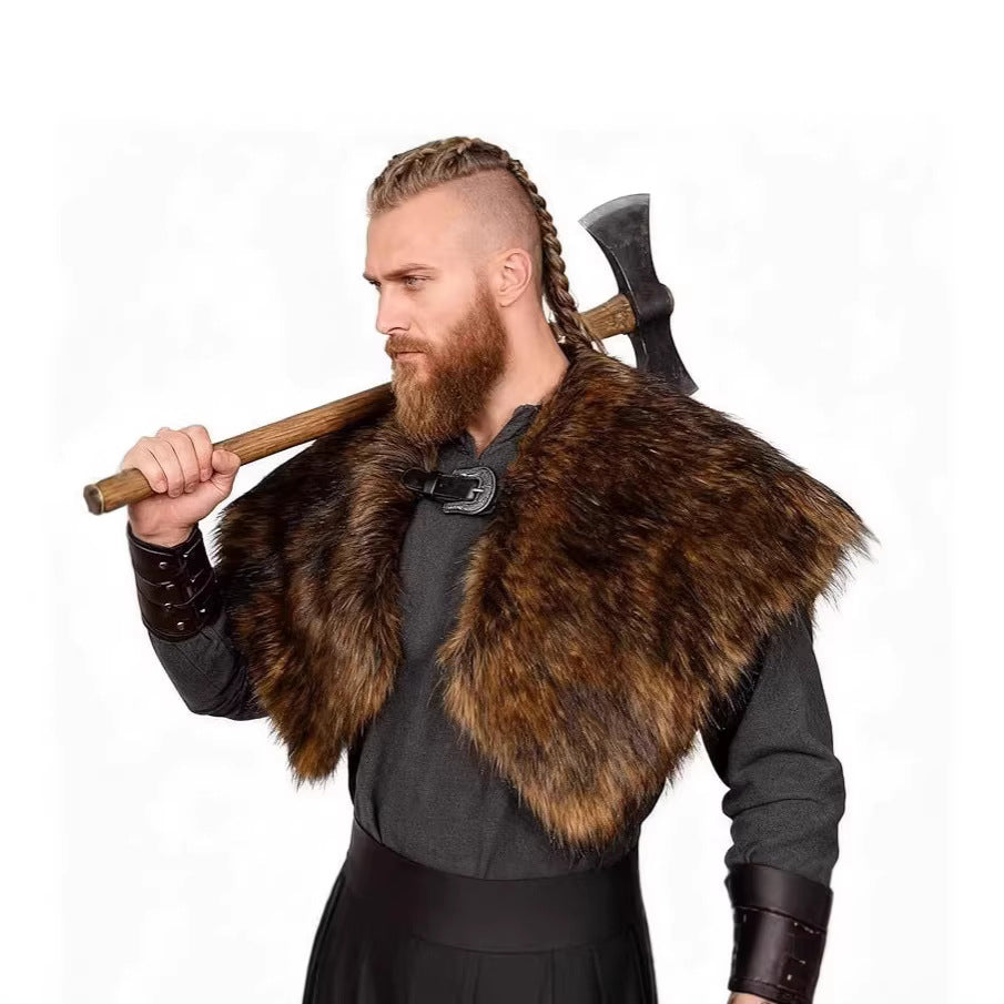 Men's shoulder cape made of faux fur in Viking style with adjustable buckle closure Amarae