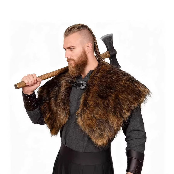 Men's shoulder cape made of faux fur in Viking style with adjustable buckle closure Amarae