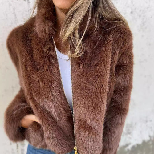Ladies cozy and fashionable fleece jacket with high collar and zipper Amarae