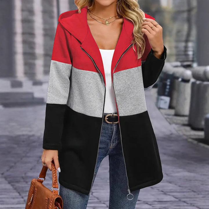 Ladies Urban Hoodie-Coat with asymmetrical zipper and contrasting color sleeves Lune London