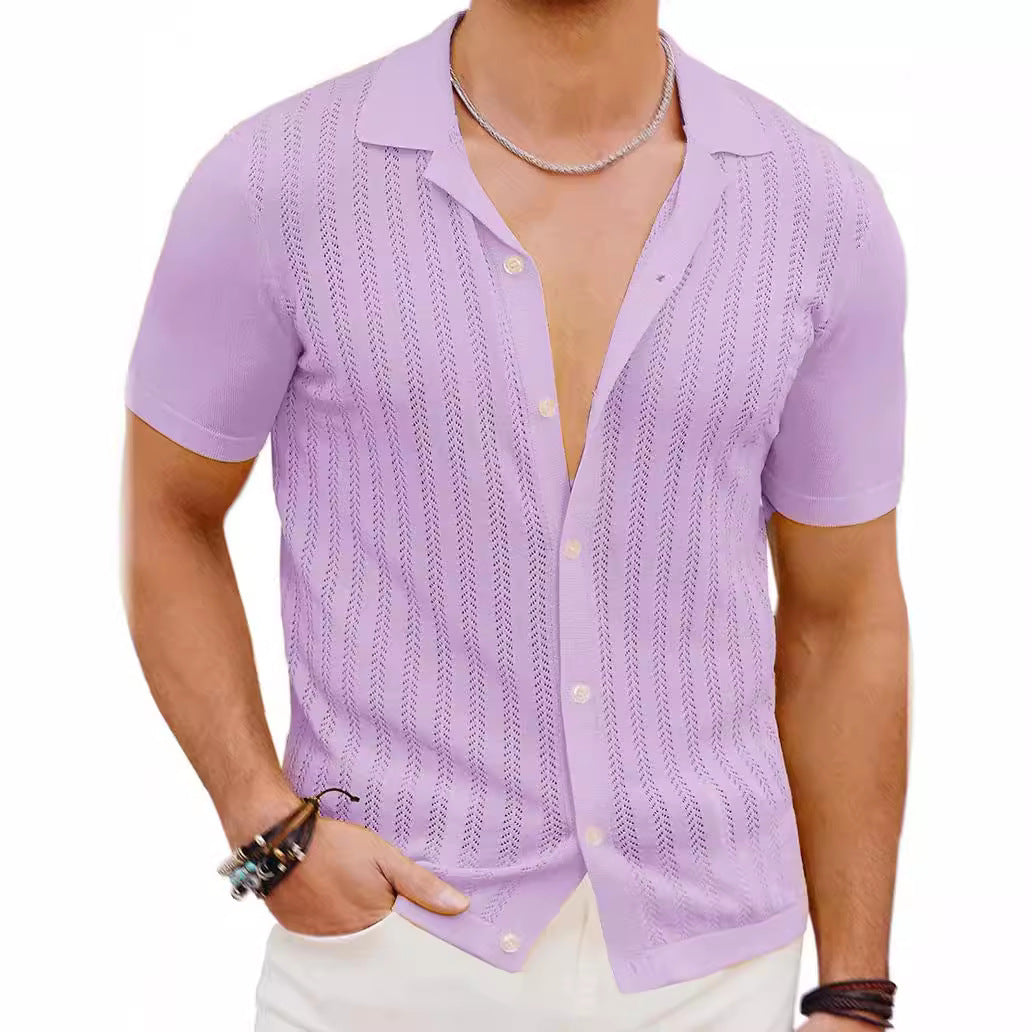Short Sleeve Knit Shirt for Men with Textured Design Amarae