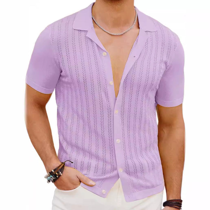 Short Sleeve Knit Shirt for Men with Textured Design Amarae