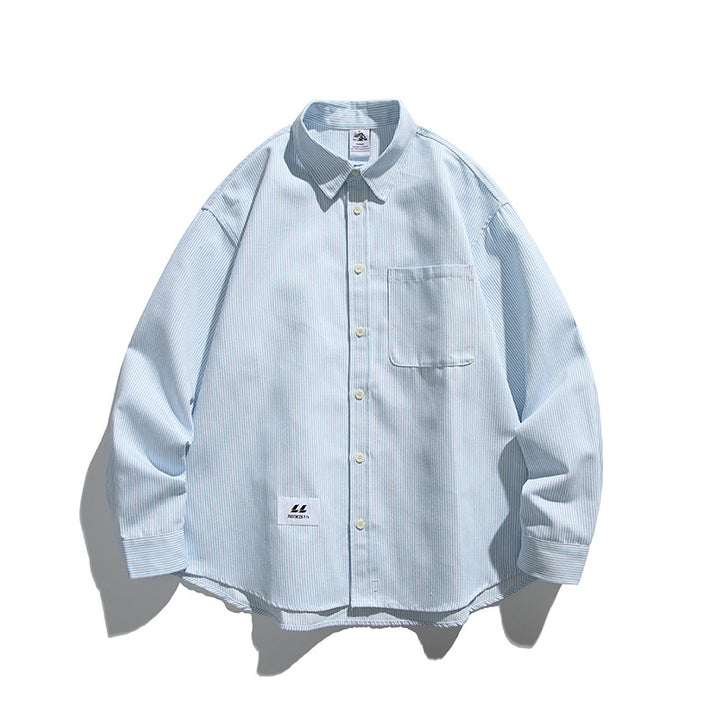 Unisex Oversize Stripe Shirt in Boxy Cut with Chest Pocket and Classic Kent Collar Amarae