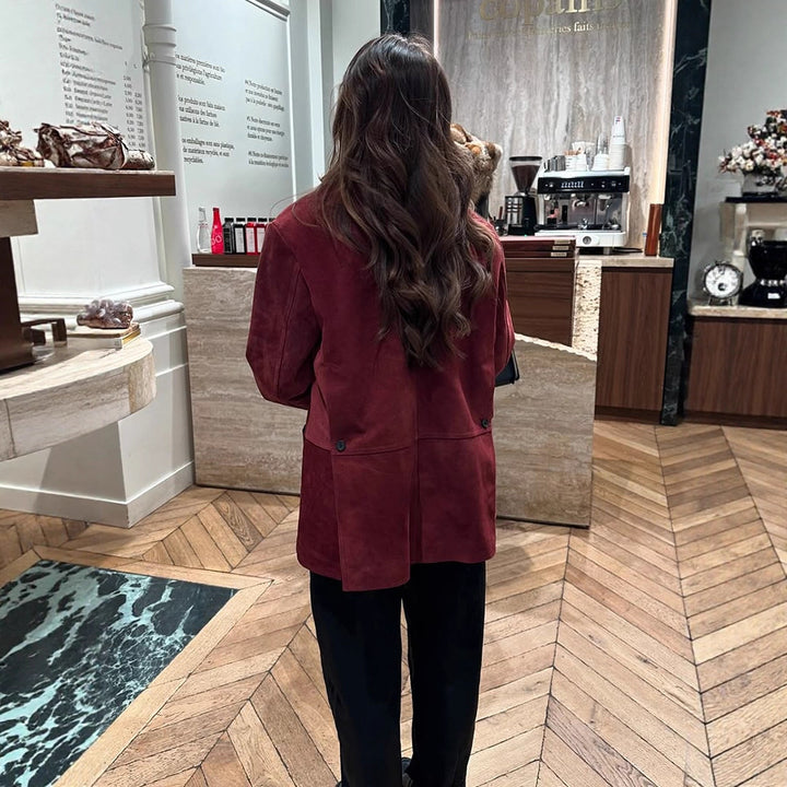 Women's suede blazer with a casual cropped fit and shirt collar Amarae