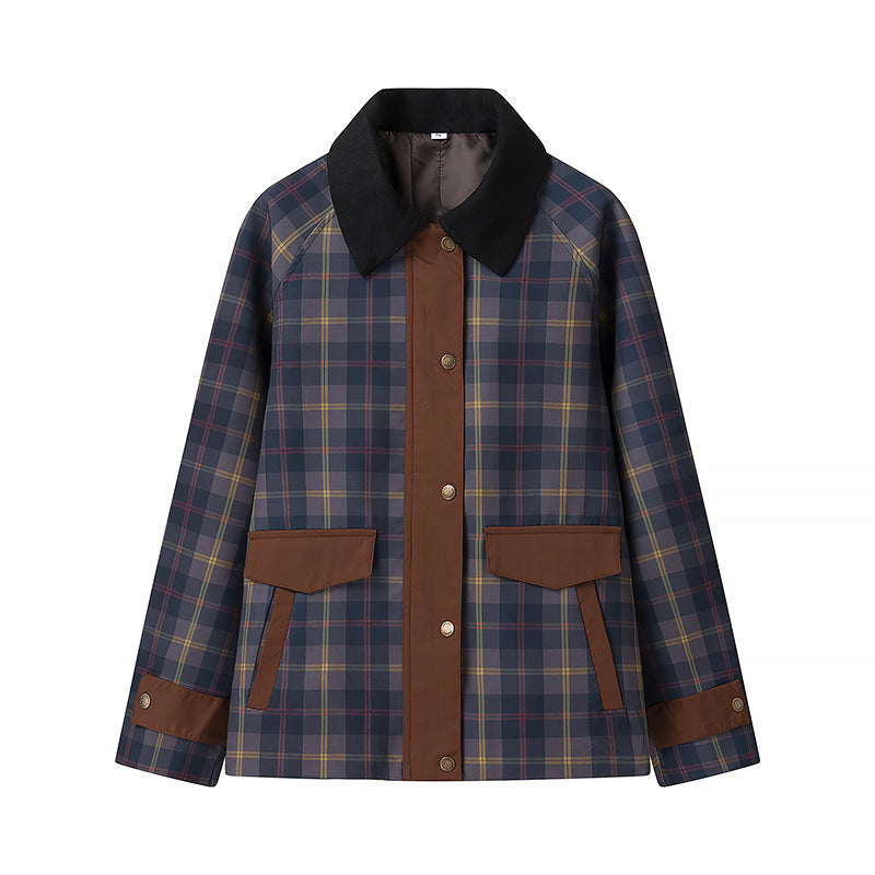 Women’s Oversize Checkered Field Jacket with Waxed Look and Snap Button Placket Amarae