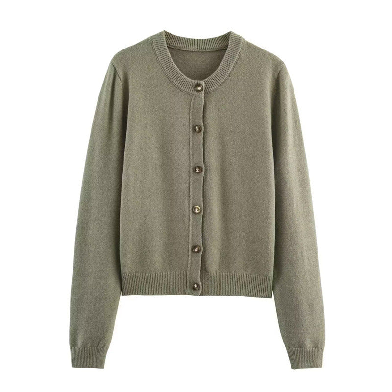 Women Elegant Knit Jacket with Button Closure and Round Collar Lune London