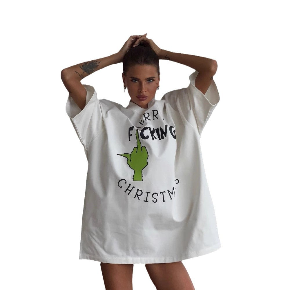 Oversized t-shirt for ladies with creative Christmas design Lune London