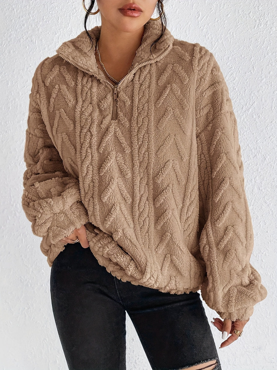 Women's fleece sweater with high collar and structured design Lune London