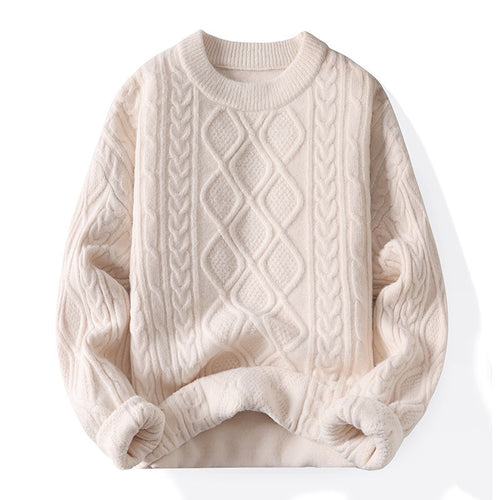 Thick knit pullover for women with a contemporary cable pattern and a classic round neck Amarae