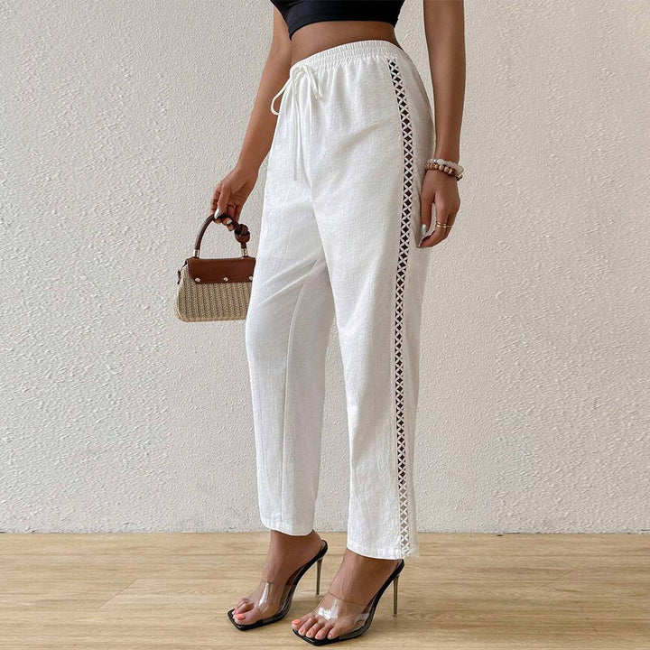 Wide cotton pants for women with ruffle details on the side Chic & Stil