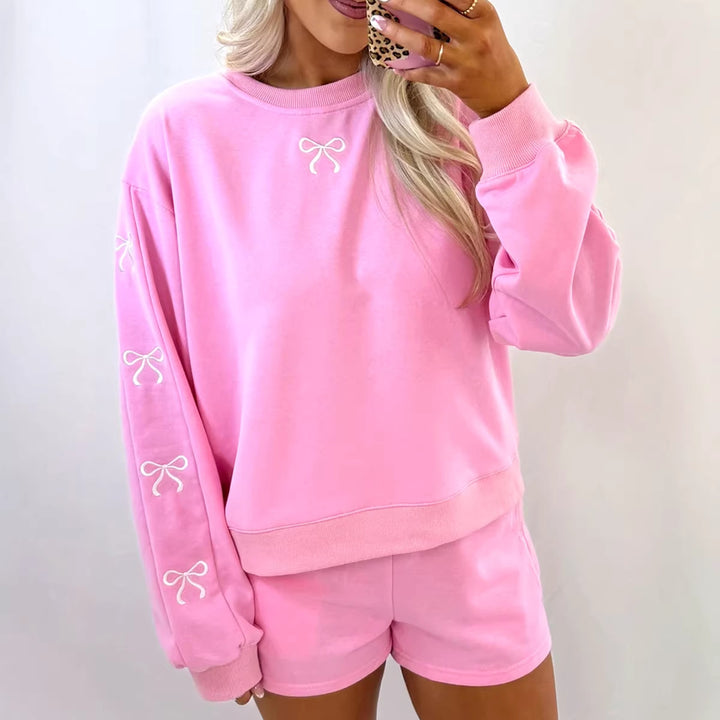 Women's cozy lounge sweat set with shorts and embroidered bows Amarae