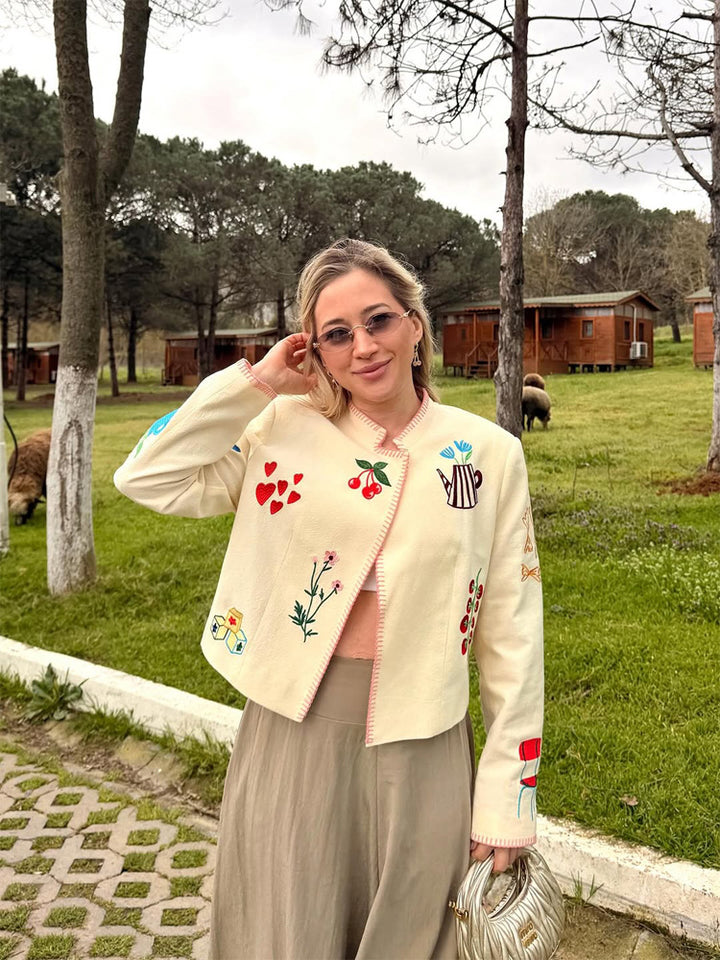 Ladies Embroidered Short Jacket with Playful Appliqués Amarae