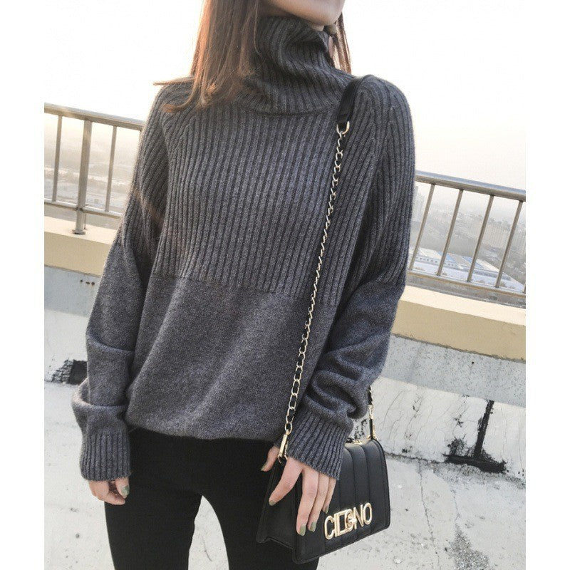 Pull en tricot pour femmes avec col montant et texture côtelée Chic & Stil