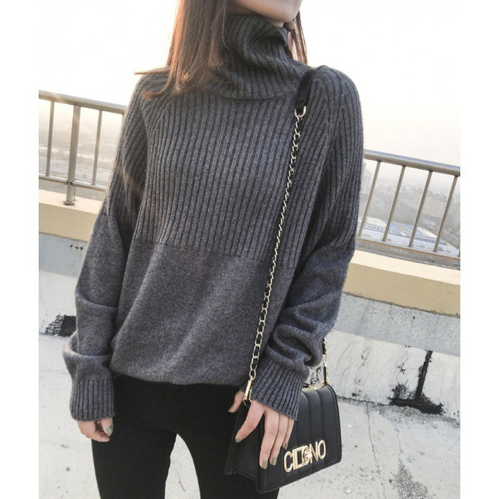 Pull tricoté pour femmes avec col montant et texture côtelée Chic & Stil