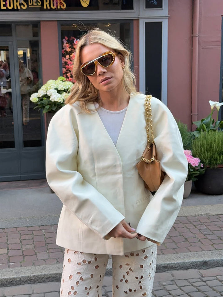 Women's Oversize Blazer with distinctive shoulder and open V-front Amarae