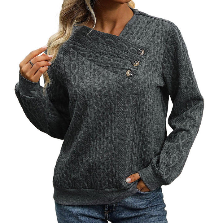 Knit sweater for women with a refined V-neck and decorative buttons Lune London