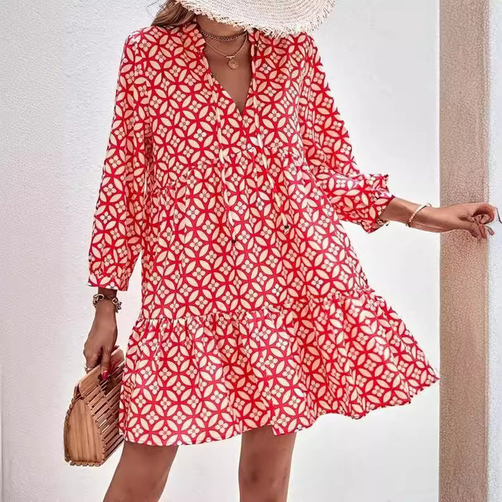 Boho style summer dress for women with a flowy cut and ruffle details Lune London