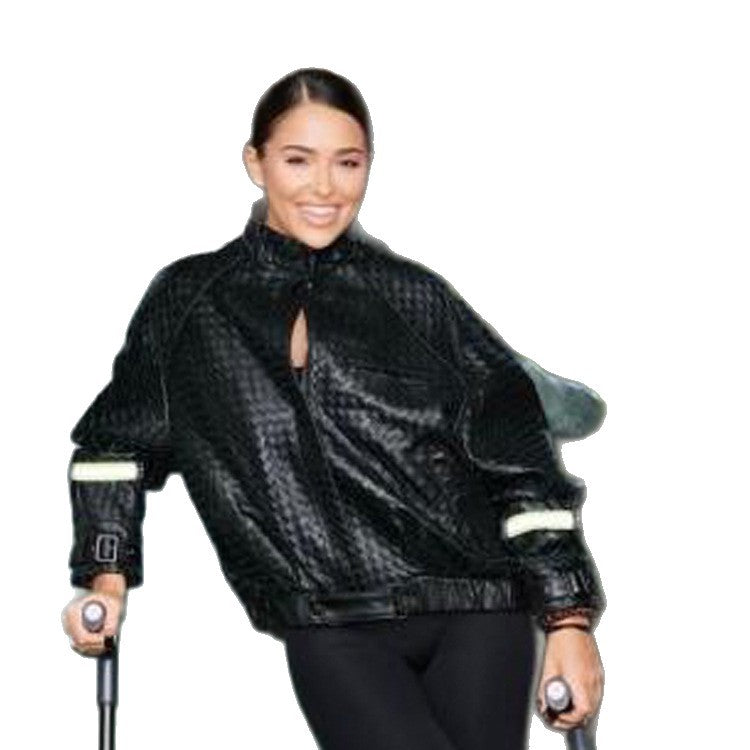 Women's Boxy Outdoor Bomber Jacket with High Collar and Reflective Cuffs Amarae