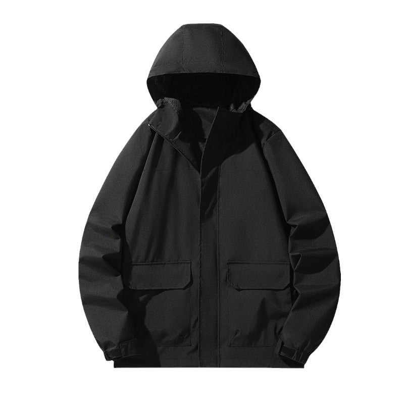 Men's Minimalist Hooded Field Jacket with Concealed Zipper and Large Flap Pockets Amarae