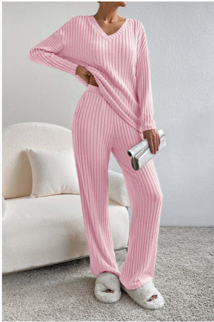 Exclusive Women's Lounge Set with V-Neck and Fine Chic Stripes and Style