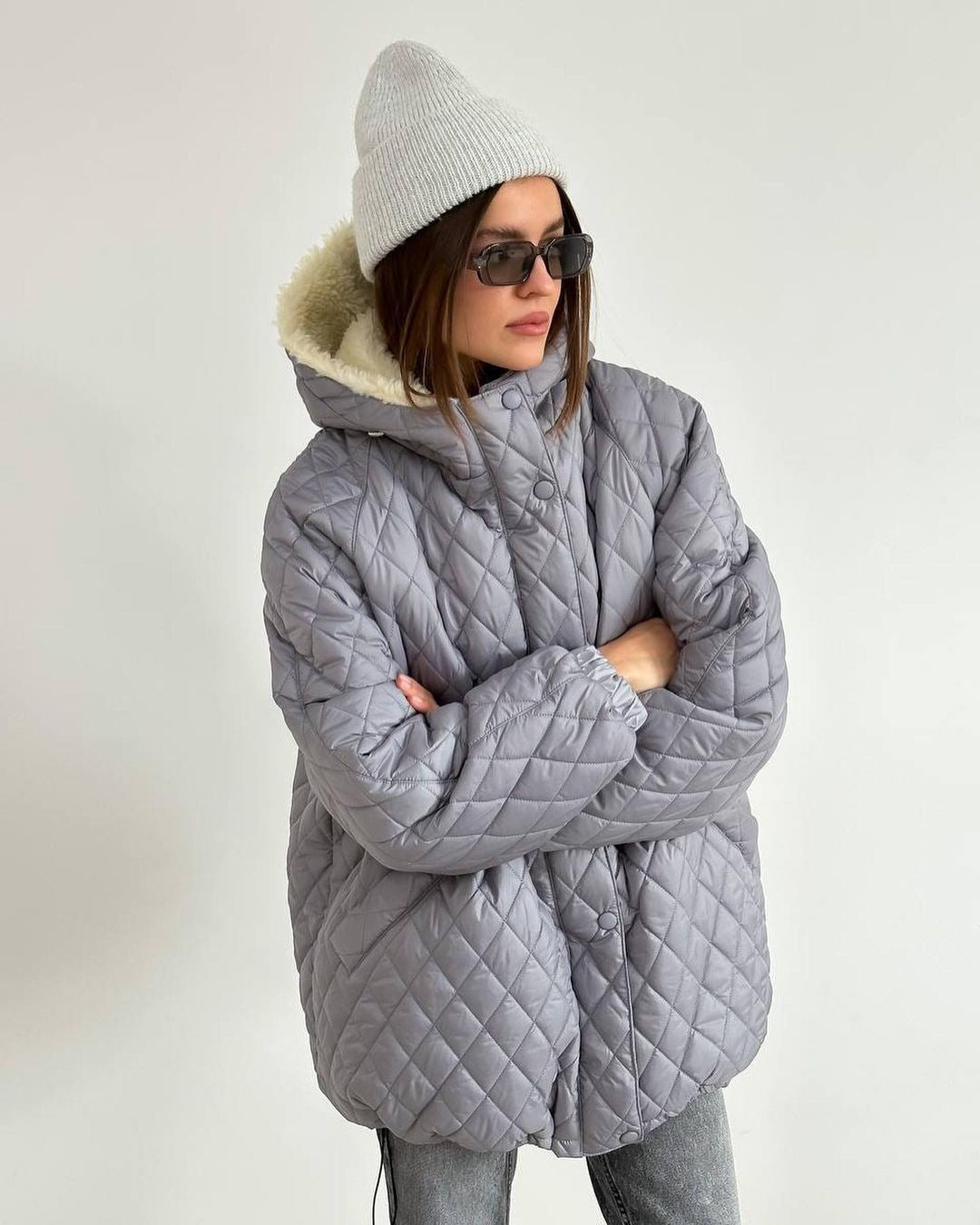 Ladies quilted parka with a high collar and soft lining Lune London
