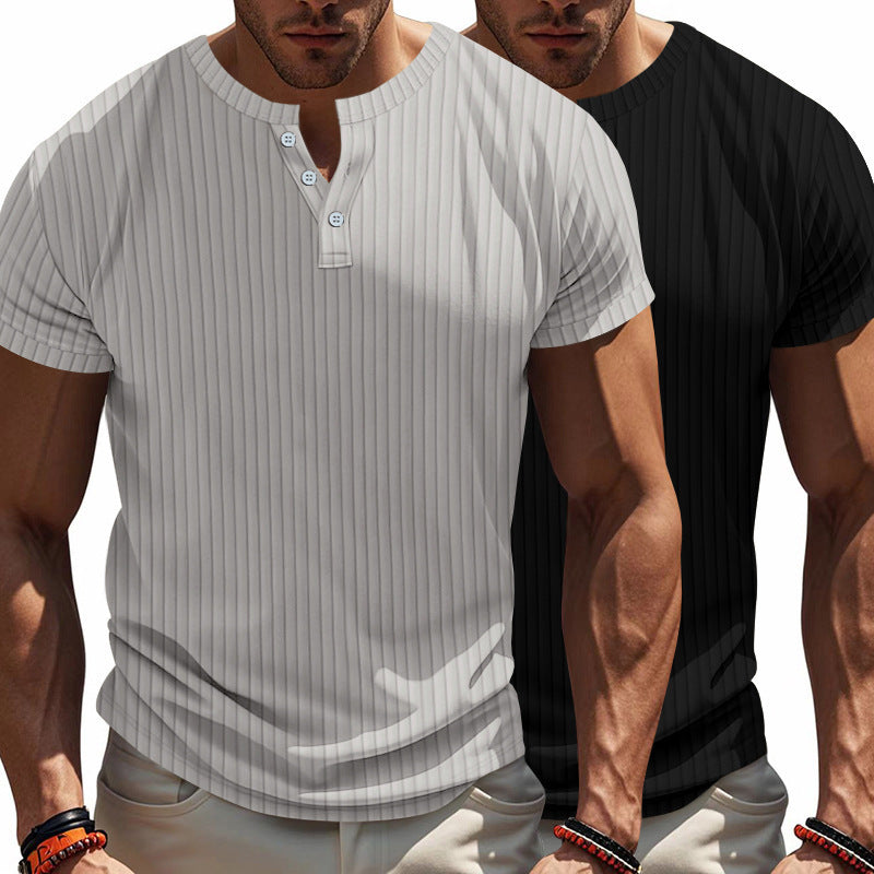 Lune London Short Sleeve Henley Shirt for Men with Structured Ribbed Look