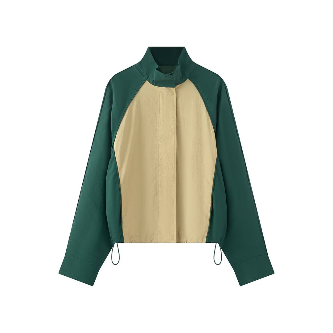 Women's Lightweight Functional Transitional Jacket in Colorblock Design with Stand-up Collar and Adjustable Hem