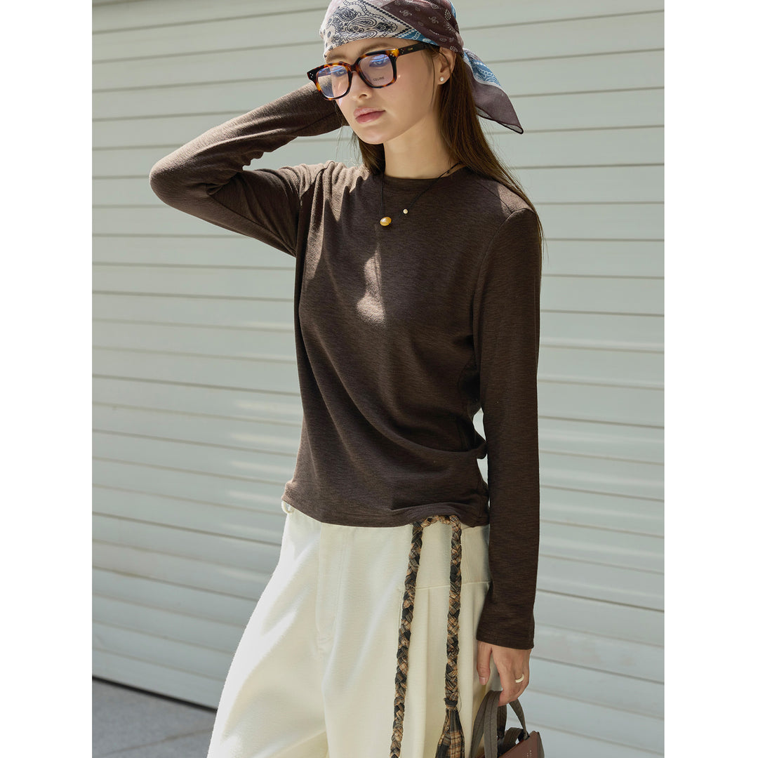 Women's Fitted Long Sleeve Basic Shirt made of fine cotton jersey with round neckline Amarae