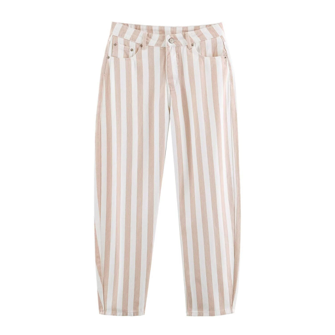 Ladies Striped High Waist Five-Pocket Trousers with Straight Leg Amarae