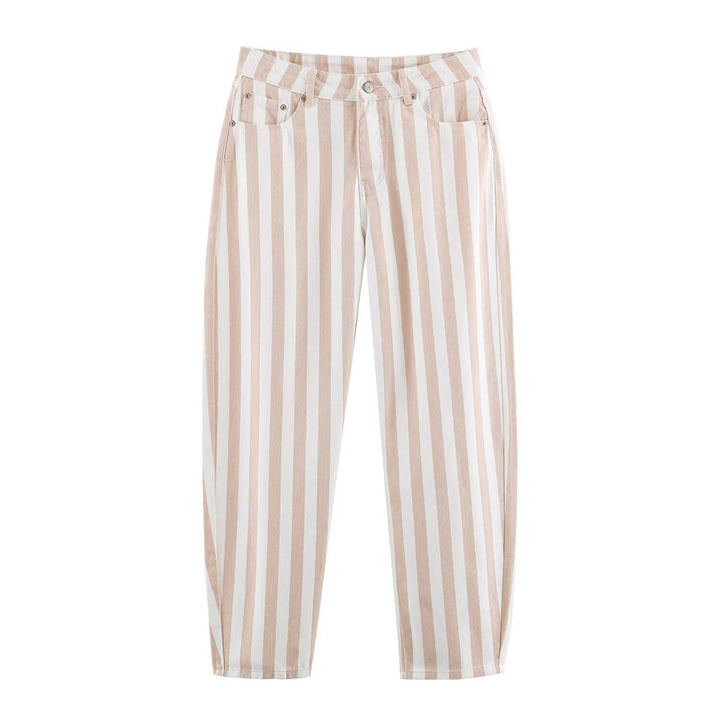 Ladies Striped High Waist Five-Pocket Trousers with Straight Leg Amarae