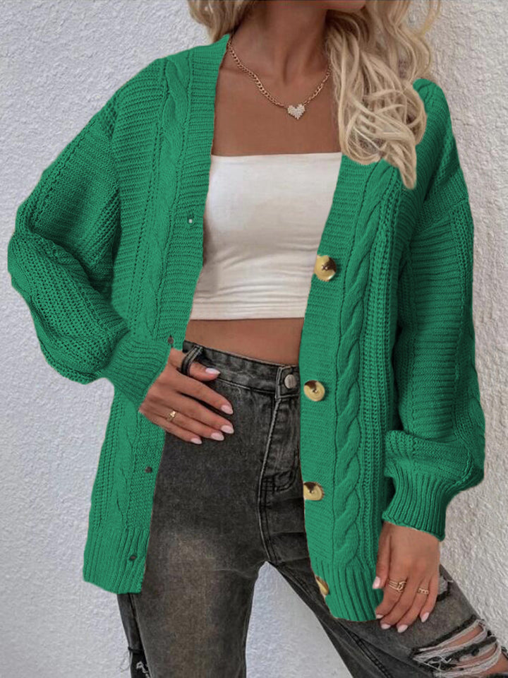 Ladies oversized knit cardigan with button details and cable pattern Lune London