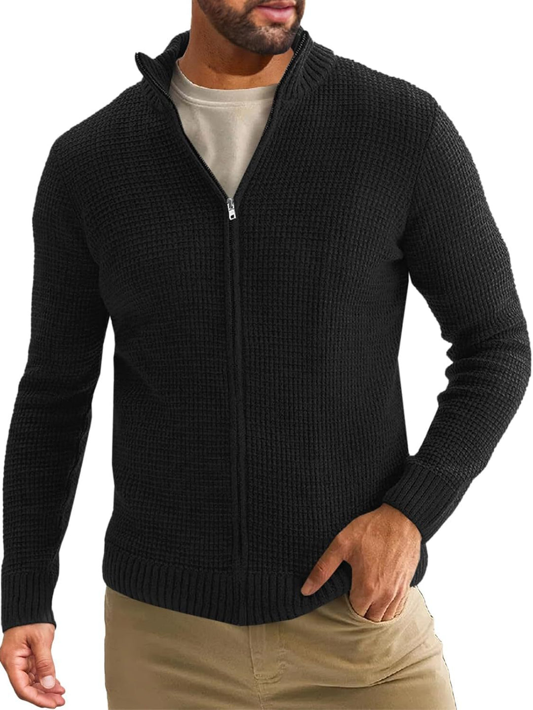 Men's knitted jacket with high collar and convenient zipper Lune London