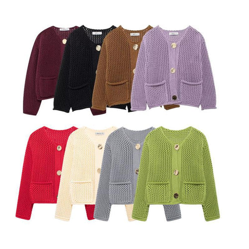 Lady cardigan with a breathable knit structure and practical pockets Amarae
