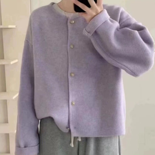 Women's chunky knit cardigan with elegant button placket and relaxed fit Amarae