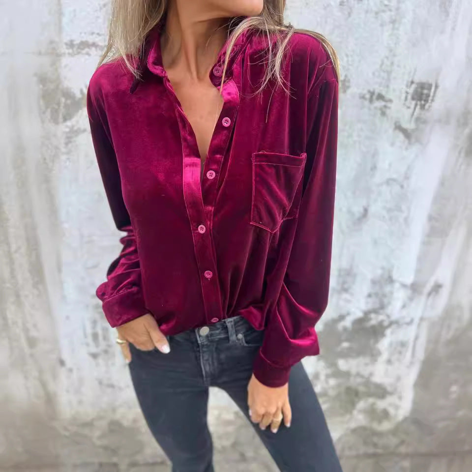 Lune London luxurious velvet button shirt for women