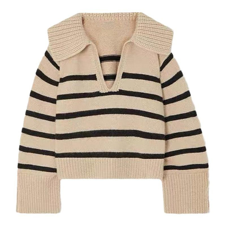 Pull en tricot élégant pour femmes avec décolleté en V profond et col oversized Chic & Stil