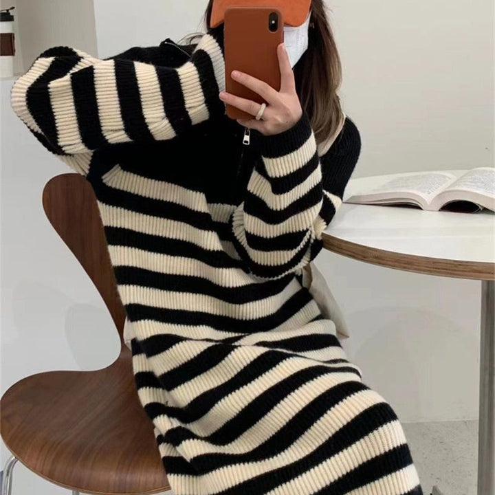 Robe en tricot pour femme avec col montant et demi-zip Chic & Stil
