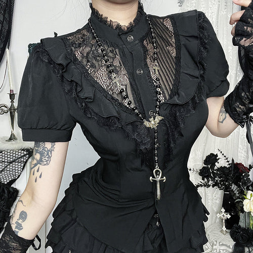 Amarae Gothic Lace Ruffled Blouse for Ladies