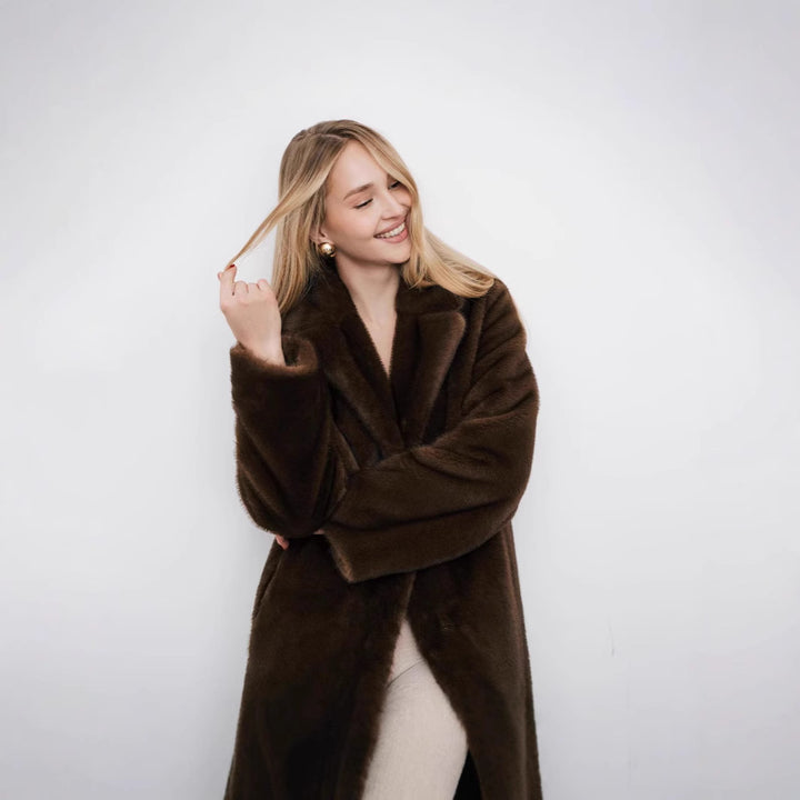 Ladies longer high-pile coat made of faux fur with shawl collar and casual cut Amarae