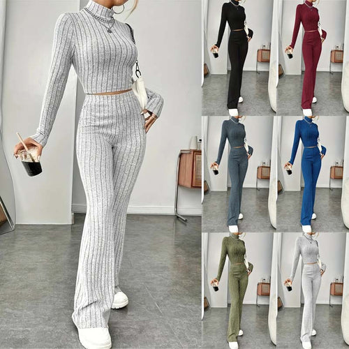 Women Stylish Ribbed Knit Set with 3/4 Sleeves and High Waist Amarae