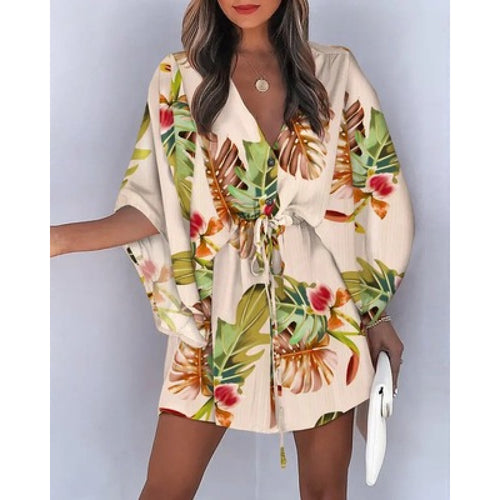 Floral print wrap dress for women with belt Amarae