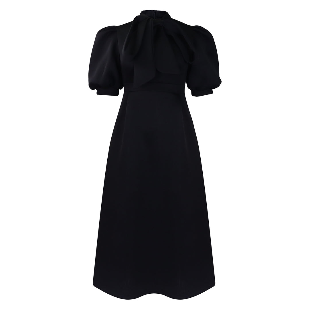 Midi dress for women with an elegant bow and puff sleeves Lune London